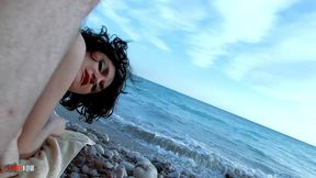 ugly and skinny slut ass fucking on public beach