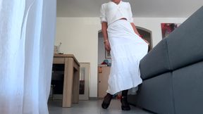 Exposed femboy Xunami in sexy high heels and black nylon
