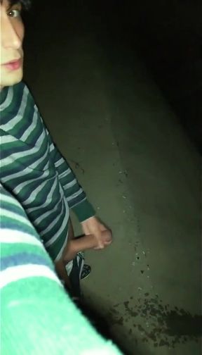 Twink Pisses with Erection Under the Bridge - Uncut Cock