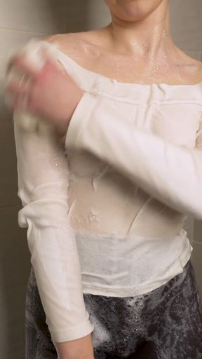 Hot Milf Taking A Shower In Control Top Pantyhose