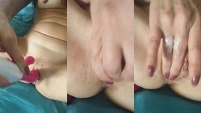 chatte cremeuse et mouillee nue sur mon lit, j  excite ma chatte a en ...