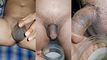 Sexy fit body ladyboy rub her tiny clitty finger dark chocolate asshole and multiple pissing in bottle and toilet