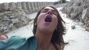 Hot girl fucks two men outdoors, while one of them recording all hot scene (outdoor sex girls 01)