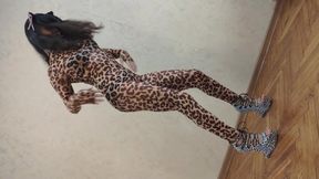 Little Pony Sissy Wore Suit of Leopard and Dancing Showing Her Sexy Body