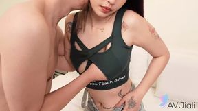 Long haired Chinese girl Bad Bad fucks with a horny guy.