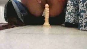 My curvy mature girlfriend rides ribbed dildo with her ass