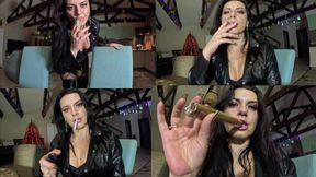 Leather Smoking Mistress Controls Your Cock. POV JOI Dirty Talk and Smoke Humiliation