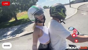 Adventurous Blonde Lilly Blossom Takes a Thrilling Bike Ride with a Stranger!