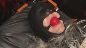 Bolero Straitjacket Bed Torment â€“ Wide Leather Straps, Large Ballgag, Leather Hood & Remote Vibrator