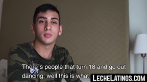 Cute Latino man swallows after a brief banter with another male