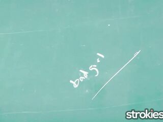 Teens Molly Mae and Kacey Quinn double tugjob orgasm whilst in class