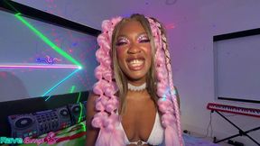 lana gee spins on command then gags on brian s cock at the rave!