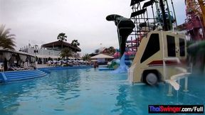 Big ass Thai amateur girlfriend waterpark fun and sex at home after