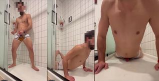 Underwear Humping in Shower cumshot gay orgasm