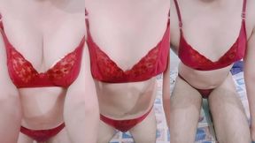 indian trans woman gaurisissy in red honeymoon bra panty looking so hot and sexy