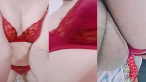 indian trans woman gaurisissy in red honeymoon bra panty looking so hot and sexy