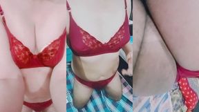 indian gay crossdresser gaurisissy in red honeymoon bra panty looking so hot and sexy