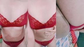 indian trans woman gaurisissy in red honeymoon bra panty looking so hot and sexy