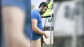 Muscular Bear Jerks Off in Public Garden Center
