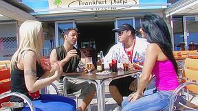 Wild Foursome On A Public Beach With Two Crazy Spanish Milfs