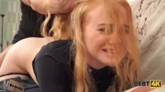 Sexy redhead waitress pays off debt with her hot body