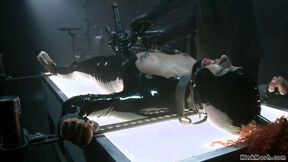 Shackled ebony in latex beaver vibed