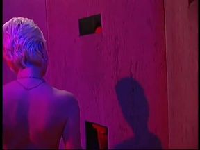 Amazing blonde slut blows a few cocks and swallows a glass of semen in the secret room