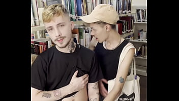 twinks fucking threeway on the public library