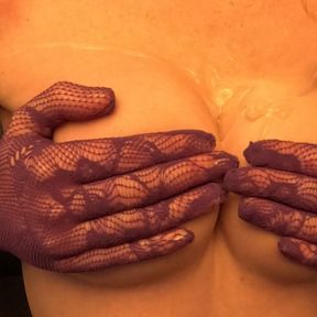 FPOV with Purple Gloves made Him Cum all over Her Tits ! - Ninanick