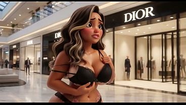 Voluptuous brunette strips naked in luxury mall and twerks her big ass on all fours in public (AI generated)