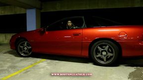 Cassandra Laine Red Crotch High Leather Boots Parking Deck Waiting Camaro SS (MP4)