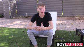 Interview before self touching and showering for young man