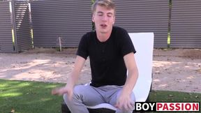Interview before self touching and showering for young man