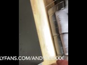 Straight hunk Andy Lee with one of his infamous cum loads over table