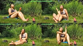 fit petite Asian grounding barefoot in the grass while Smoking volume 94 Non Nude ****wmv****