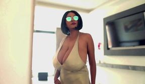 Bianka Bouyer wear silver dress and her huge tits