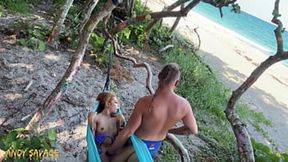 Petite Asian girlfriend gets her juicy pussy fingered at the beach