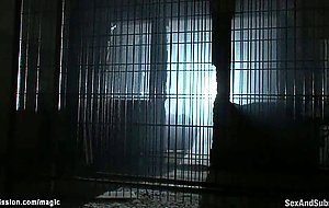 Bound in stock blonde anal hooked