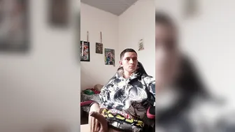 Skinny Colombian twink strokes his big cock on webcam