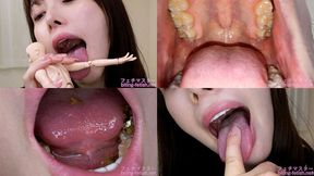 Momo Shiraishi - Showing inside cute girl's mouth, chewing gummy candys, sucking fingers, licking and sucking human doll, and chewing dried sardines - MOV