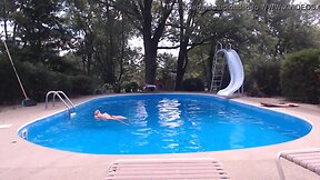 Twink takes a plunge: young lad goes skinny dipping in public pool, embracing exhibitionism and voyeurism outdoors