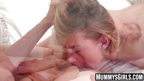 Stepmom sighs as daughter toys with her before taking control