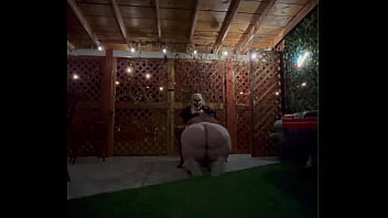 White BBW Slut Mia Dior Sucks Clown Cock Outside On The Back Porch