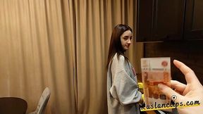 Maid Eva Tender Paid for a Hot Blowjob from Her Landlord