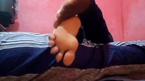 Holy Church Girl Fare Angle’s Wrinkled Soles Rubbing & Crossed From Behind on Bed