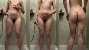 i pee in the shower. shower show. i take a shower, stroke my body, and dance with my headphones on