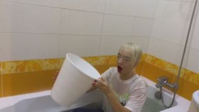 Dunk, water from bucket and undress
