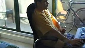 Young Tony returns for another solo session and after pulling off his pants he strokes up a stiff one, while watching some on his computer. After jacking off with determination, Tony strokes out another messy cum shot