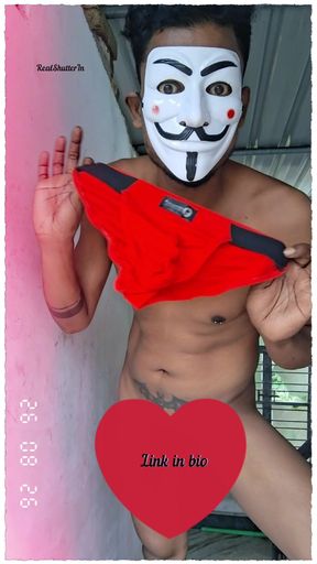 Open cock in red thong