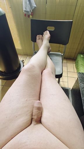 Suddenly while sunbathing on the balcony horny the cock leaked